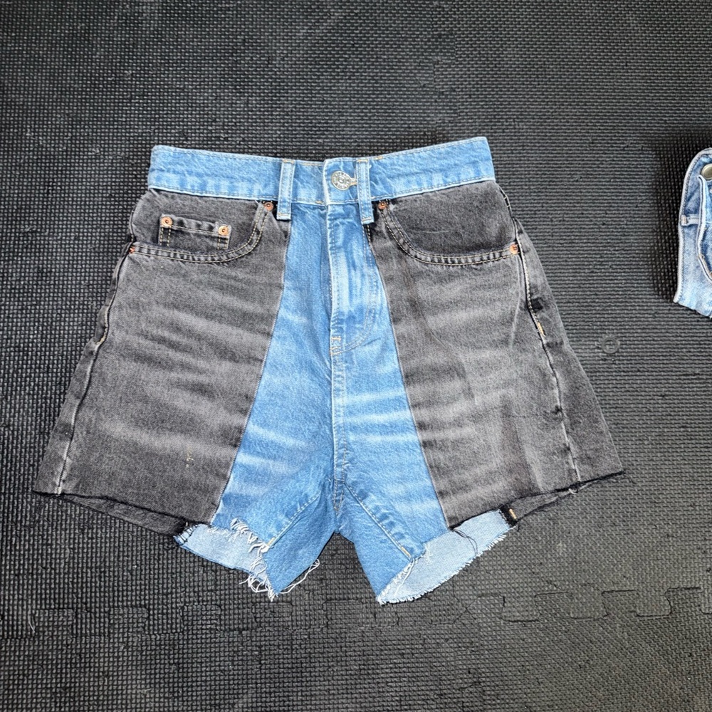 BDG Blue and Gray Jean Shorts Distressed Mid-Thigh